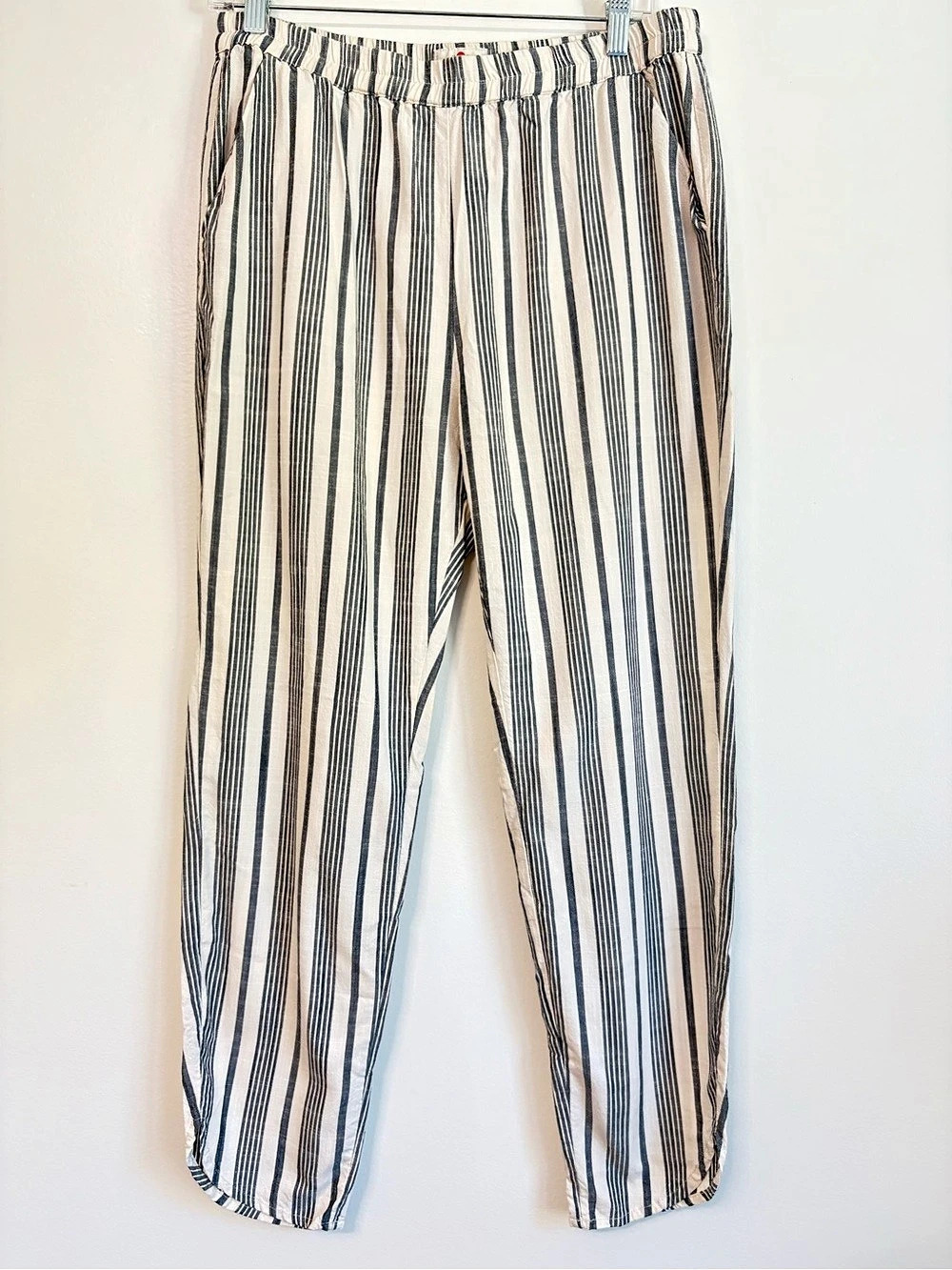 Marine Layer Allison Pant Blue Cream Striped Lightweight Straight Leg Pants Sz L - Picture 3 of 9